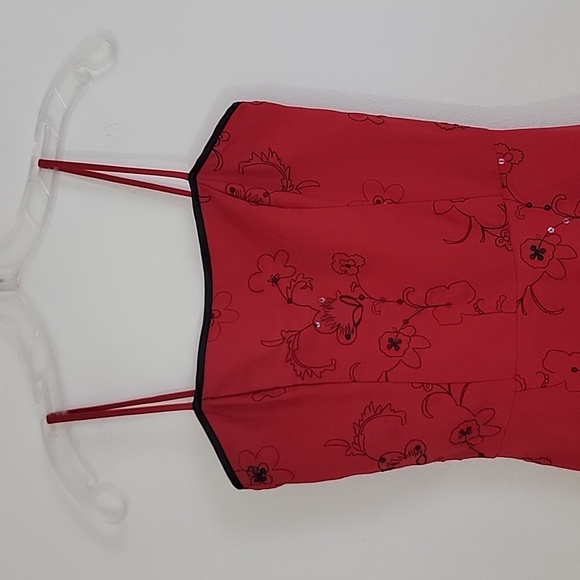 Stepping Out Red w/Black Embroidery & Sequins Party A-Line Dress S - Picture 2 of 11